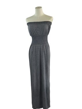 Lark & Grey Striped Strapless Maxi Dress Smocked Tube Bodycon Casual Chic S/M